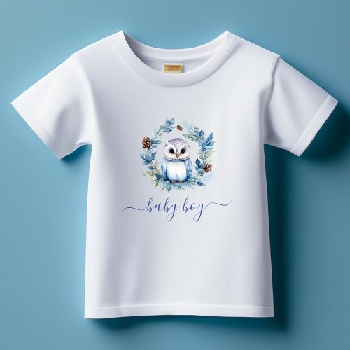 Winter Owl Watercolor Boy Baby T_Shirt