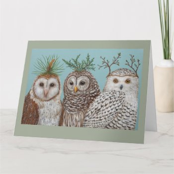 Winter Owls Big Greeting Card by vickisawyer at Zazzle