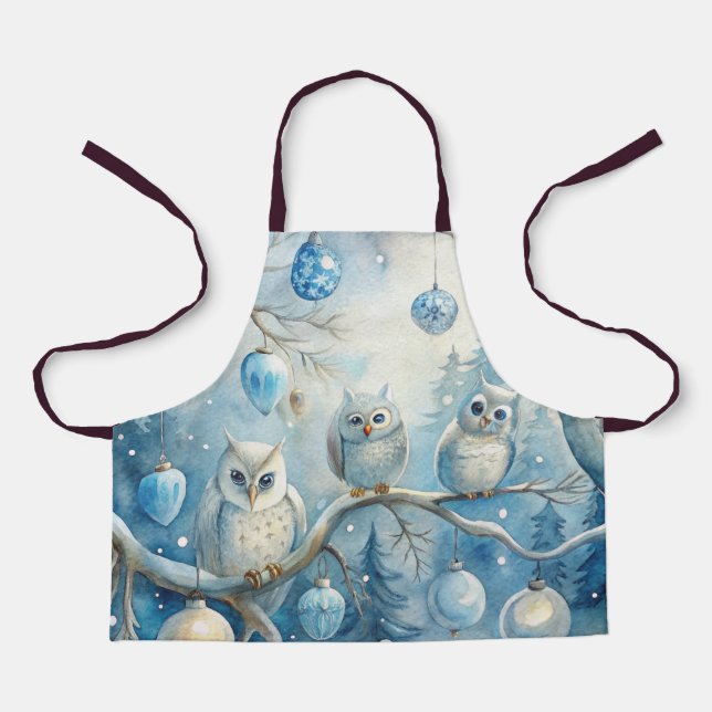 Winter Owls Christmas Apron (Front)