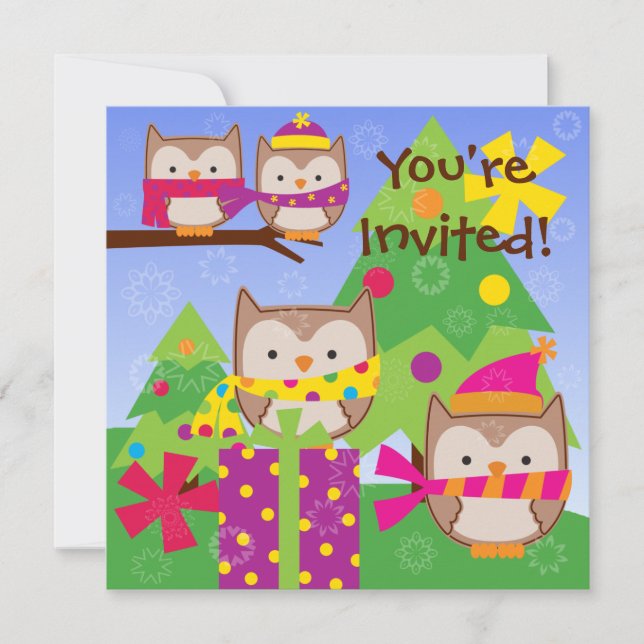 Winter Owls Holiday Birthday Invitation (Front)