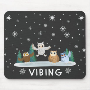 Winter Owls Ice Skating In Winter Vibing Mouse Pad