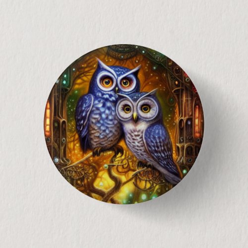 Winter Owls in the Forest Steampunk Gothic Digital Button