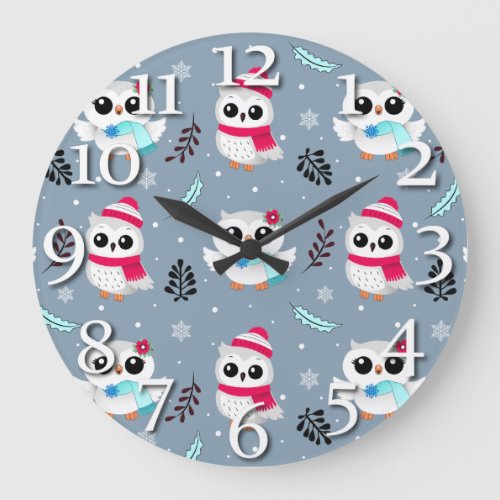 Winter Owls Large Clock