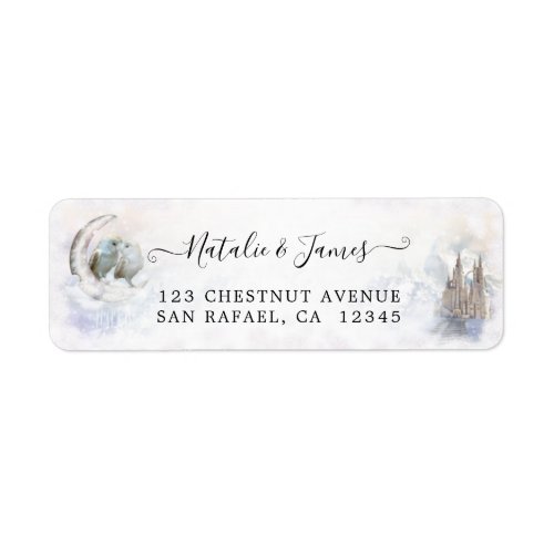 Winter Owls over the Moon Fairy Tale Wedding Label