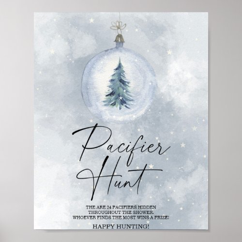 Winter pacifier hunt baby shower game poster