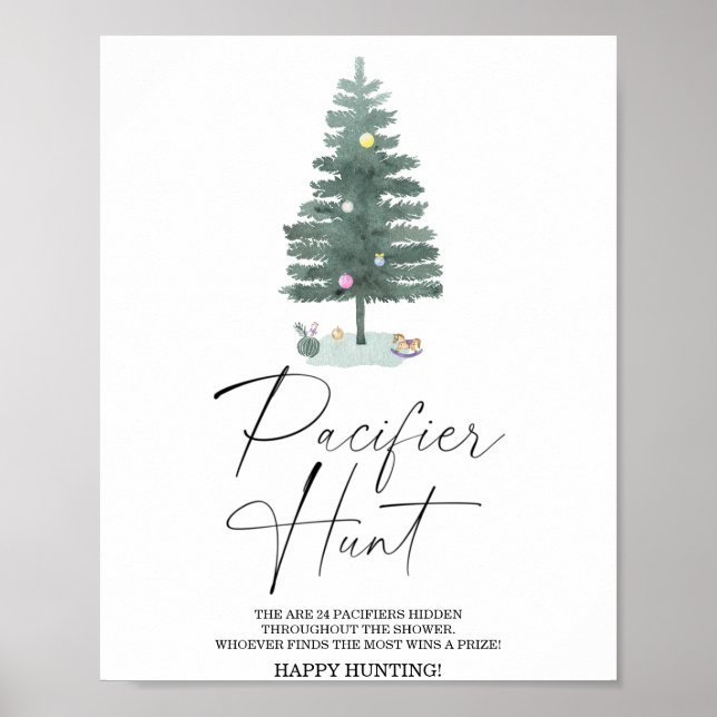 Winter pacifier hunt baby shower game poster (Front)