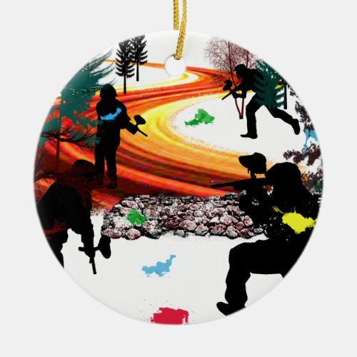 Winter Paintball in the Woods Ceramic Ornament
