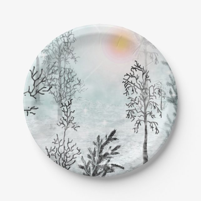 Winter painting, Christmas, winter Paper Plates (Front)