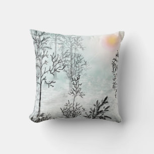 Winter painting, Christmas, winter, watercolor Throw Pillow