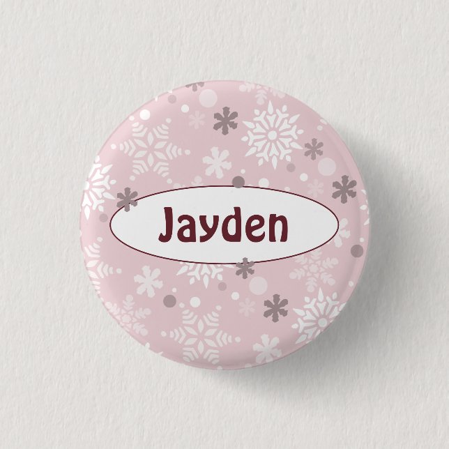 Winter Pale-Pink Birthday Party Name Button (Front)