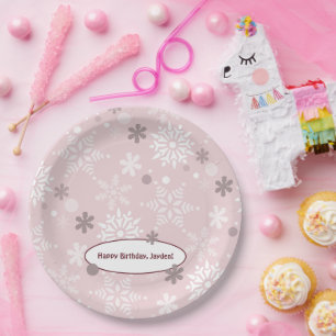 Winter Pale-Pink Birthday Party Paper Plates