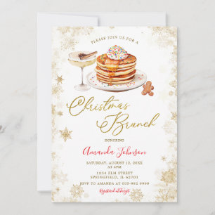 Winter Pancake Gold Snowflakes Christmas Brunch Invitation