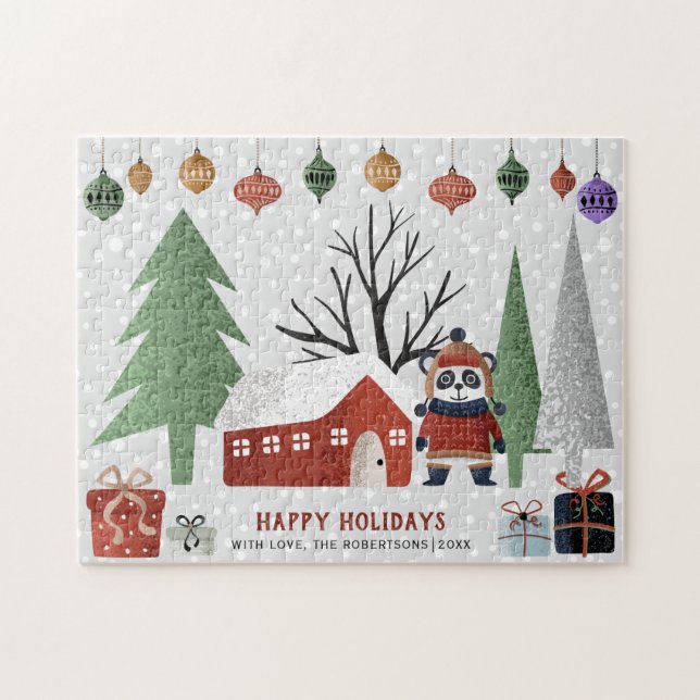 Winter panda and trees Happy holidays Christmas Jigsaw Puzzle (Horizontal)