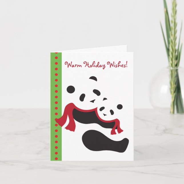 Winter Panda Bears Holiday Christmas Card (Front)