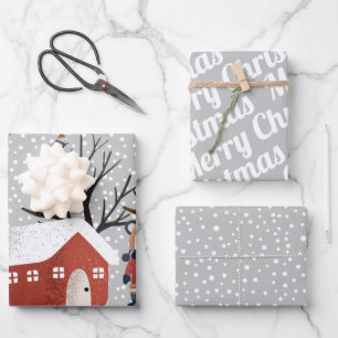 Winter panda, Merry Christmas and snowflakes Wrapping Paper Sheets