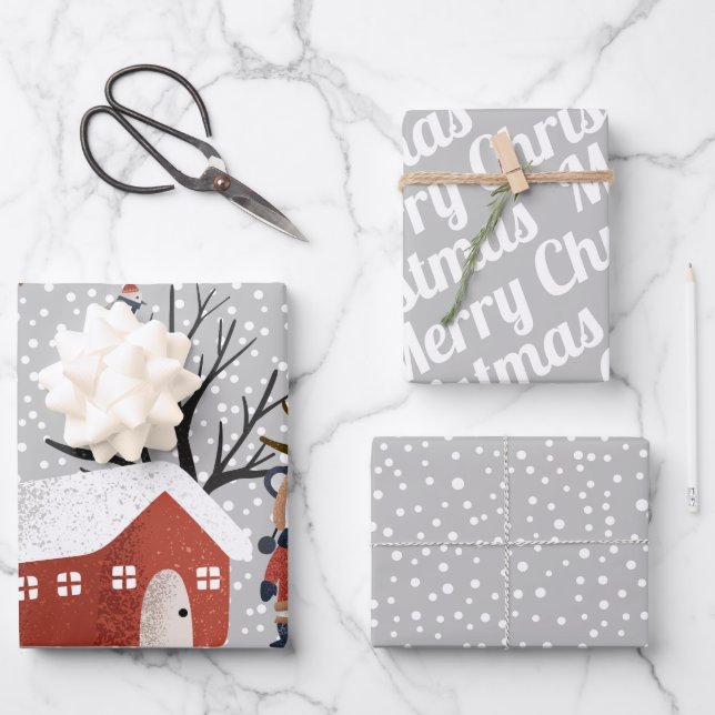 Winter panda, Merry Christmas and snowflakes Wrapping Paper Sheets (Front)