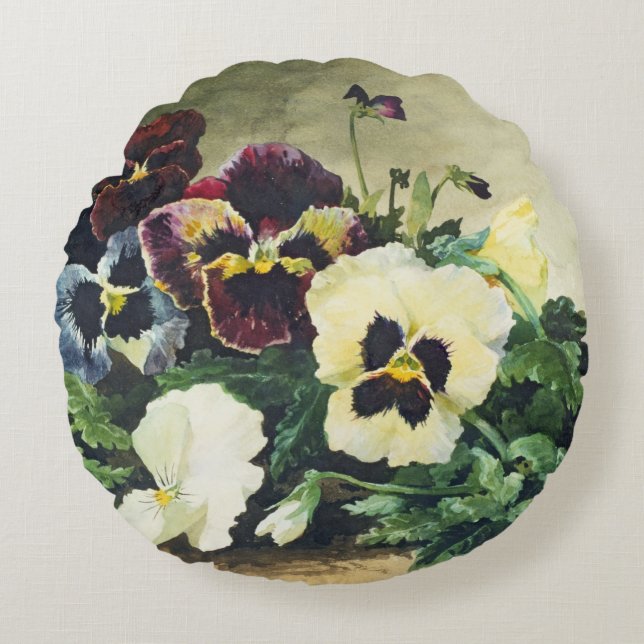 Winter Pansies, 1884 Round Pillow (Front)