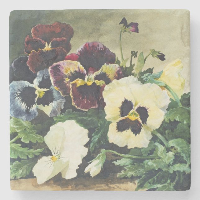 Winter Pansies, 1884 Stone Coaster (Front)
