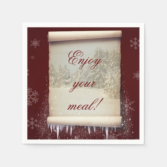 Winter Parchment Illustration Paper Napkins (Front)