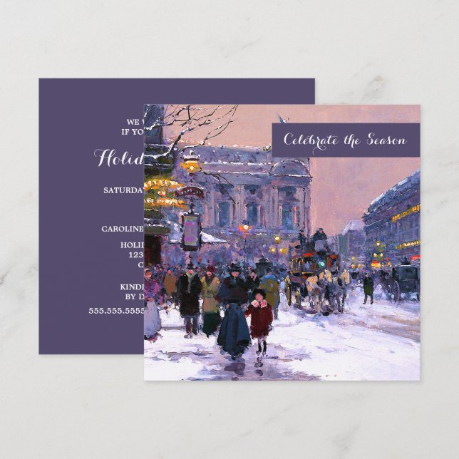 Winter Parisian Scene Holiday Party  Invitation (Front/Back)