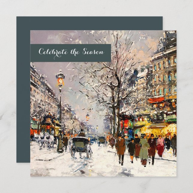 Winter Parisian Scene Holiday Party  Invitation (Front/Back)