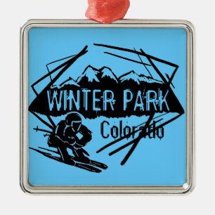 Winter Park Colorado blue theme ski ornament