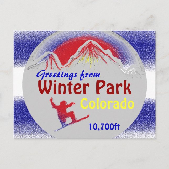 Winter Park Colorado flag greetings artsy postcard (Front)