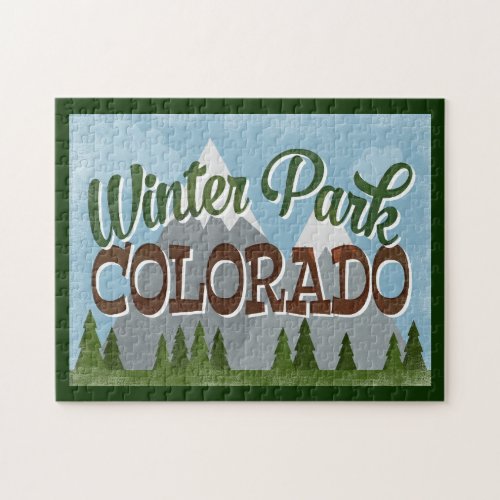 Winter Park Colorado Fun Retro Snowy Mountains Jigsaw Puzzle