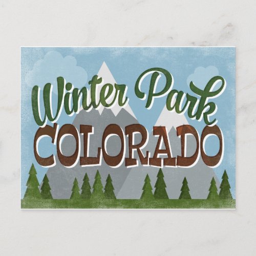 Winter Park Colorado Fun Retro Snowy Mountains Postcard