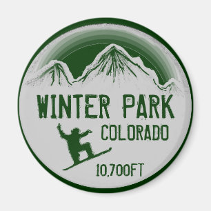 Winter Park Colorado green snowboard art magnet