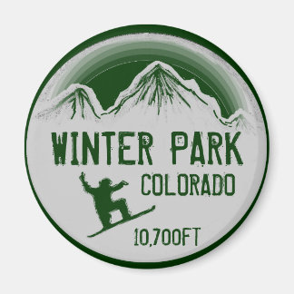 Winter Park Colorado green snowboard art magnet