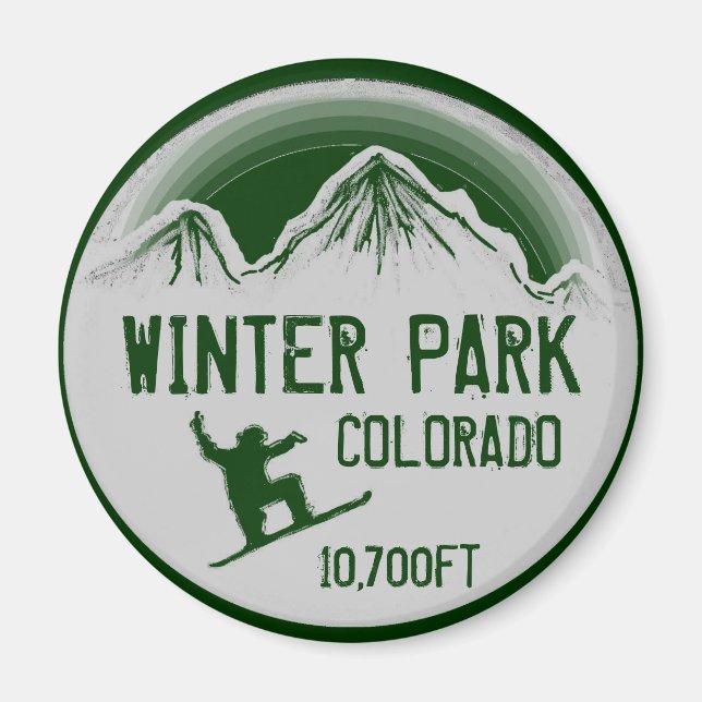 Winter Park Colorado green snowboard art magnet (Front)