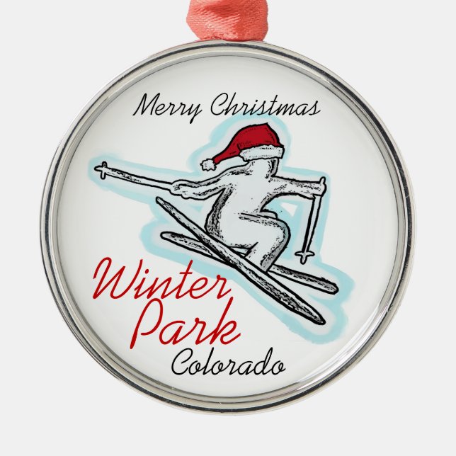 Winter Park Colorado santa skier hat ornament (Front)