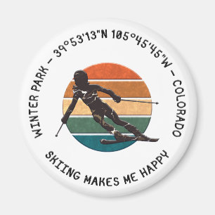 Winter Park, Colorado - Woman Skier, Black Text Magnet