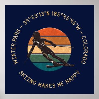 Winter Park, Colorado - Woman Skier, Golden Text