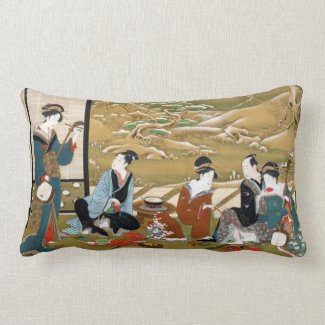 Winter Party by Utagawa Toyoharu woodblock japan Lumbar Pillow