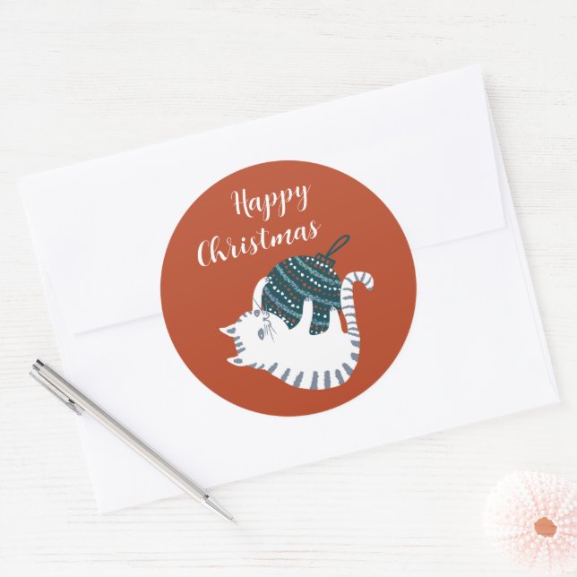 Winter Party Christmas Toy Cat Gift  Classic Round Sticker (Envelope)