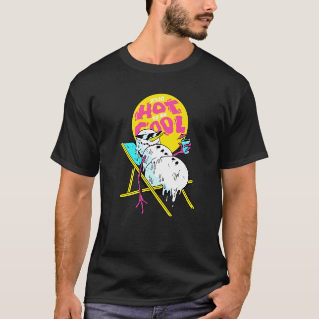 Winter Party Deck Chair Parody Melting Snowman T-Shirt (Front)
