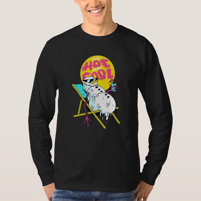Winter Party Deck Chair Parody Melting Snowman T-Shirt (Front)