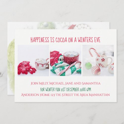 Winter Party Invite Cocoa Snow Christmas Festive