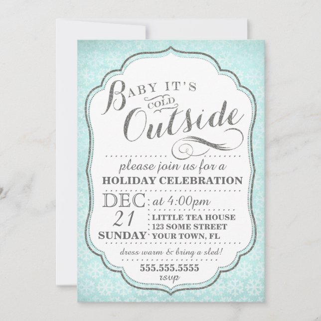 Winter party invite snowflakes and glitter (Front)