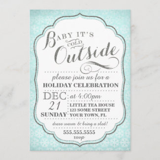 Winter party invite snowflakes and glitter