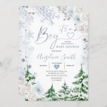 Winter Pastel Blue Snowflake Floral Baby Shower Invitation