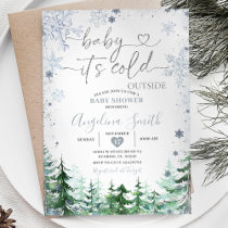Winter Pastel Blue Snowflake Forest Baby Shower Invitation