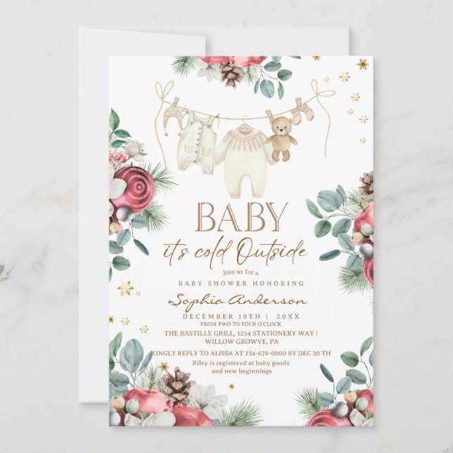 Winter Pastel Florals Outside Baby Shower  Invitation (Front)