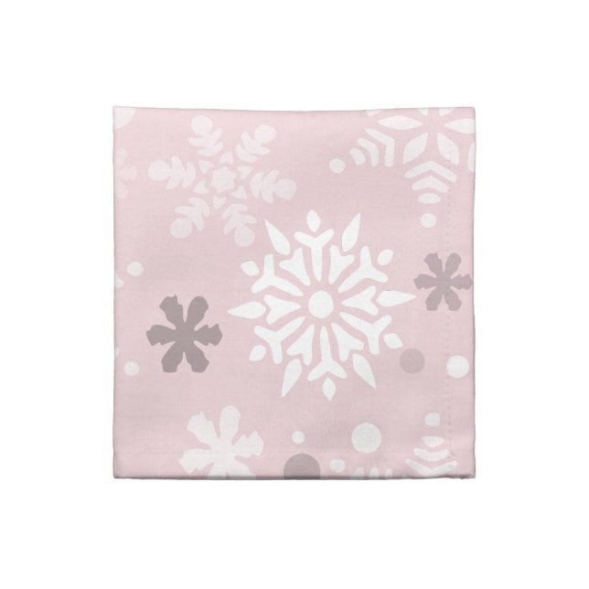 Winter Pastel Pink Snowflake Christmas Season Cloth Napkin (Quarter Fold)