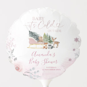 Winter Pastel Pink Snowflake Sleigh Baby Shower Balloon
