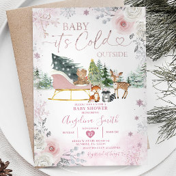 Winter Pastel Pink Snowflake Sleigh Baby Shower Invitation