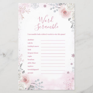 Winter Pastel Pink Snowflake Word Scramble Game