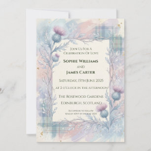 Winter Pastel Thistle Tartan Wedding Invitation